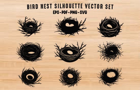 Download Intricate Bird Nest Black Silhouette Set - Premium Resources