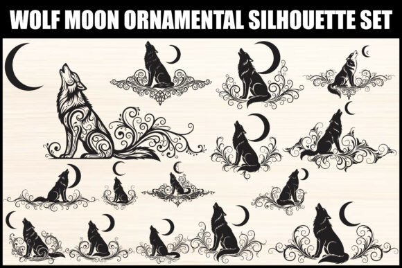 Download Wolf Moon Ornamental Silhouette Set - Ornament Collection