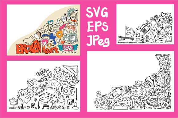Download Four Cute Doodle for Design Element - Design element Collection