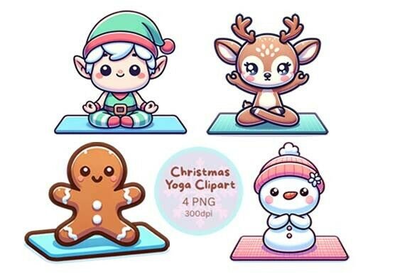 Download Cute Christmas Yoga Clipart Set PNG - Yoga Collection