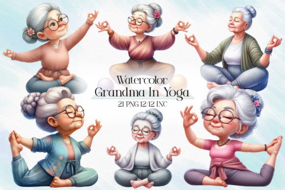 Download Grandma in Yoga Clipart Bundle - Yoga Collection