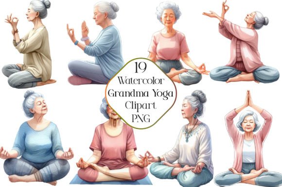 Download Watercolor Grandma in Yoga Clipart - Yoga Collection